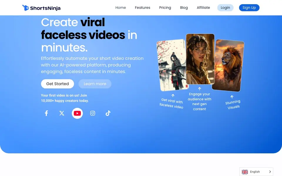 ShortsNinja homepage screenshot