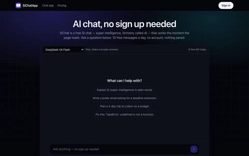 SiChatApp homepage screenshot