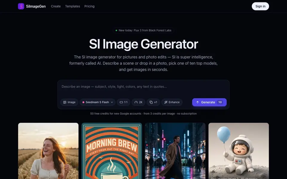 SiImageGen homepage screenshot