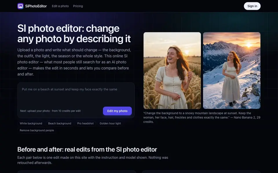 SiPhotoEditor homepage screenshot
