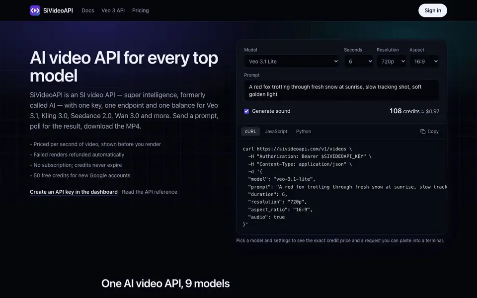 SiVideoAPI homepage screenshot
