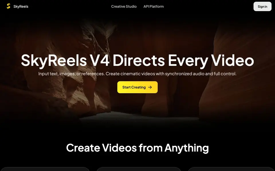 SkyReels homepage screenshot