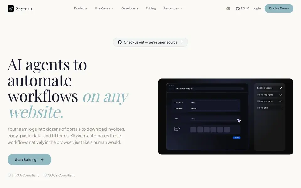 Skyvern homepage screenshot
