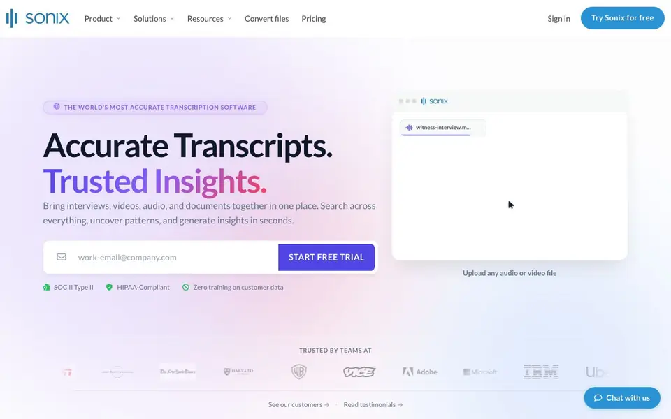 Sonix homepage screenshot