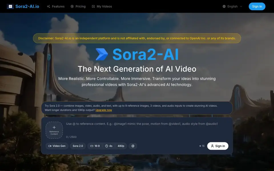 Sora 2 AI homepage screenshot