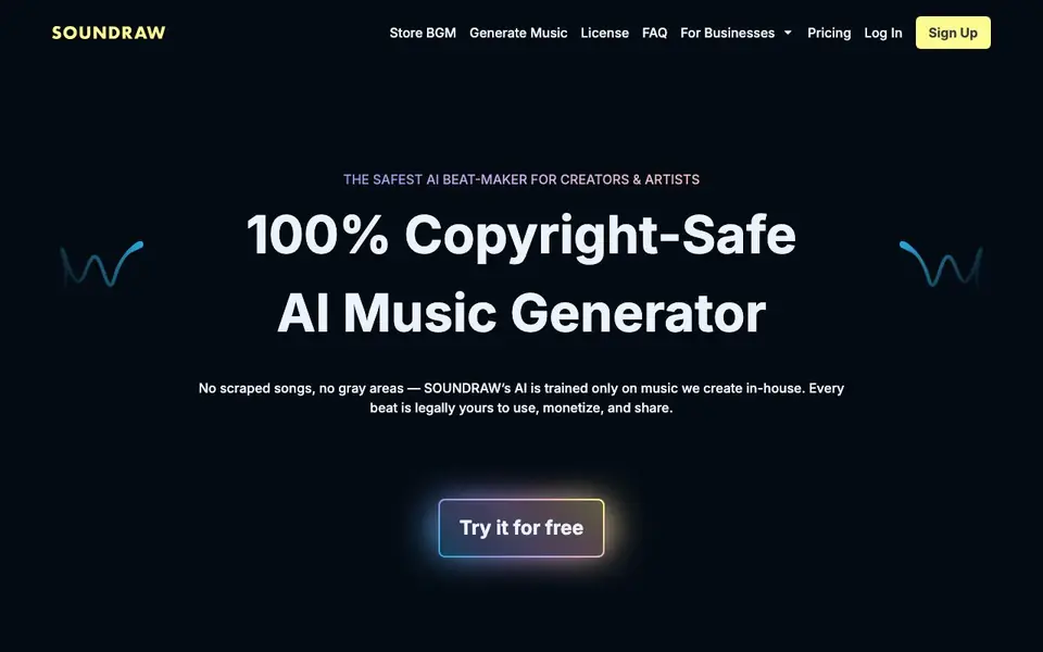 Soundraw homepage screenshot
