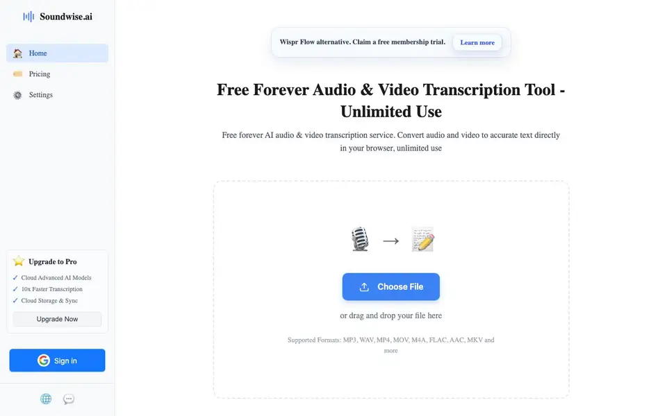 SoundWise.ai homepage screenshot