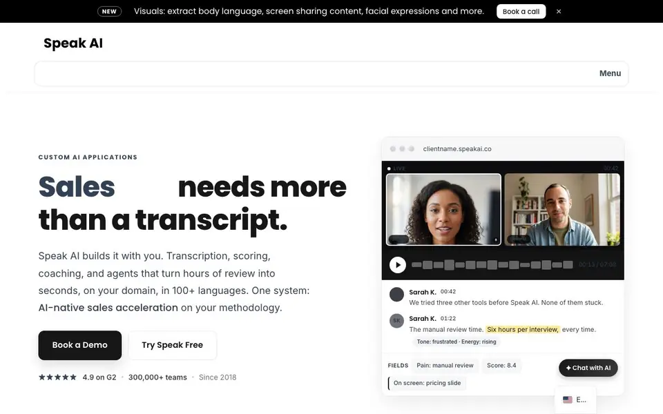 Speak AI homepage screenshot