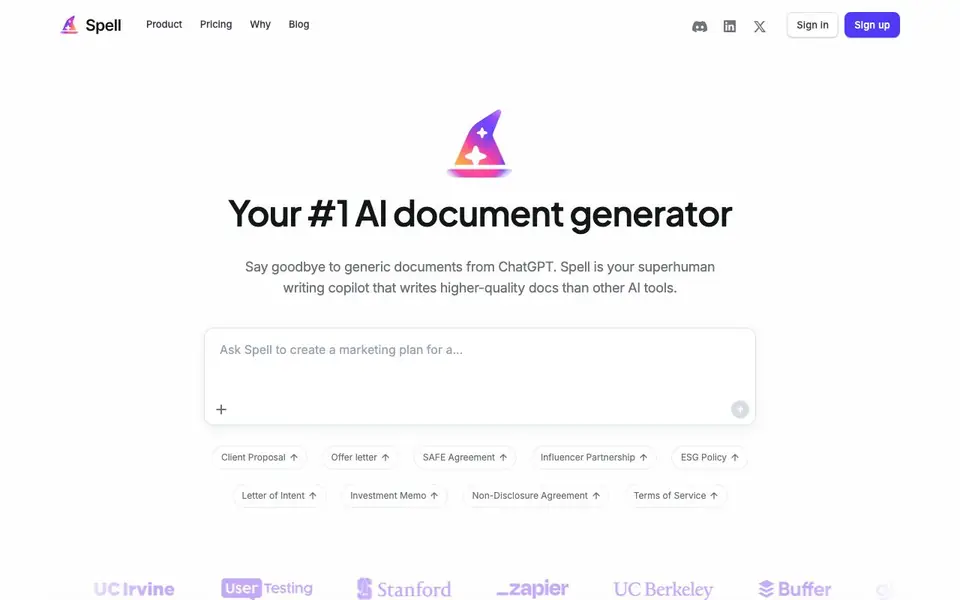 Spell homepage screenshot