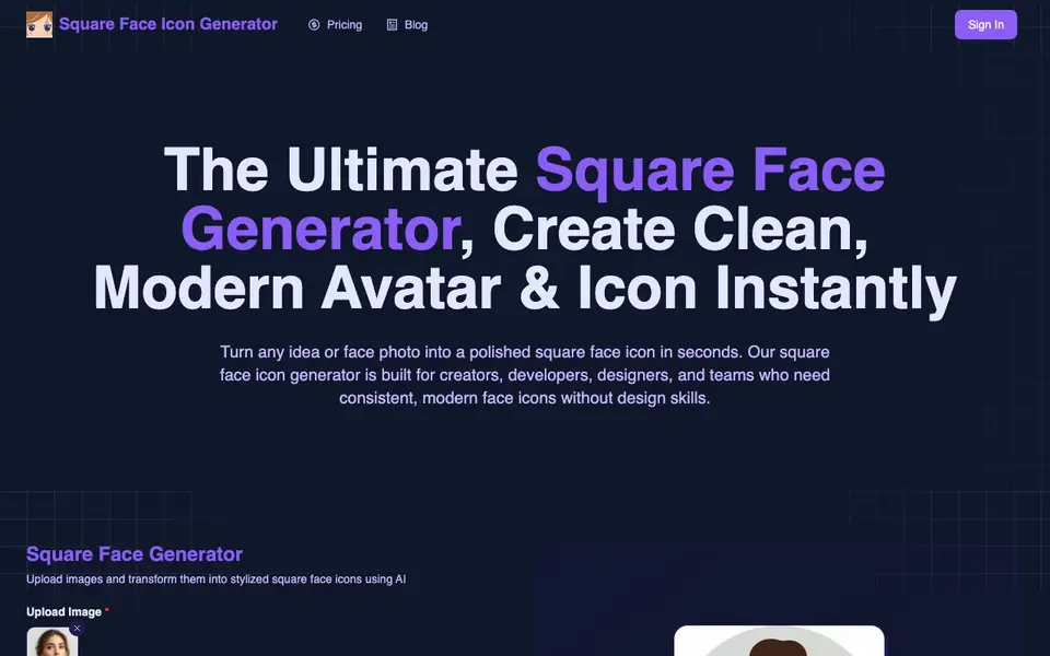 Square Face Icon Generator homepage screenshot