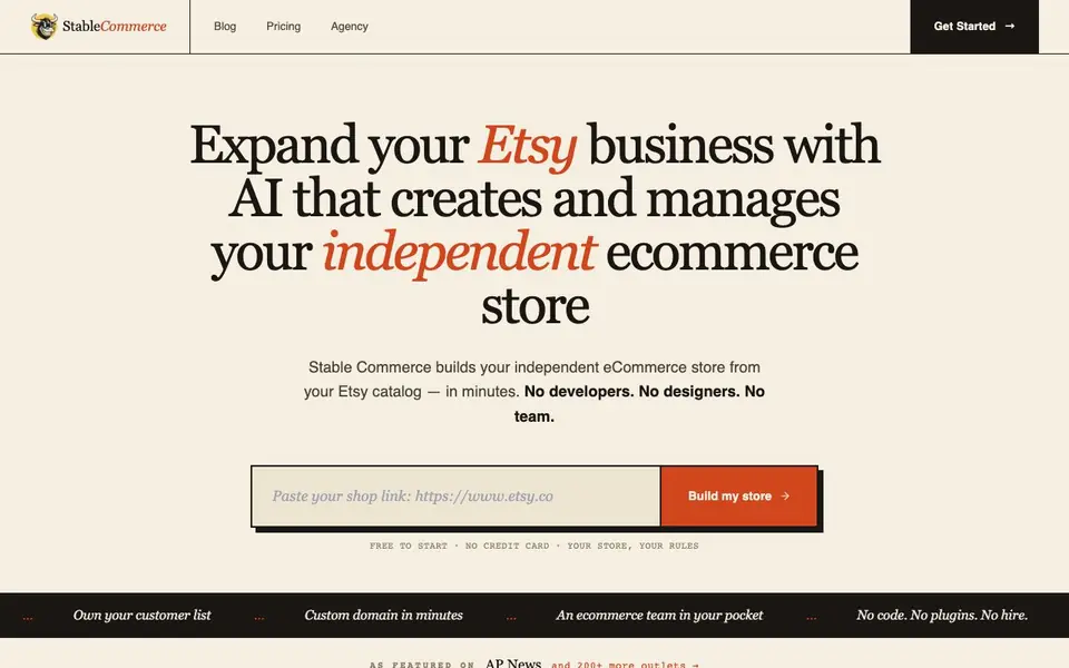 Stable Commerce homepage screenshot