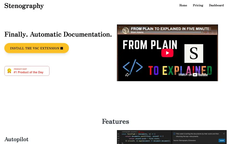Stenography homepage screenshot