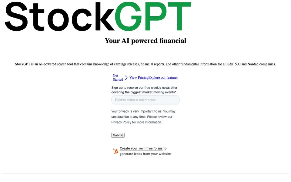 StockGPT homepage screenshot