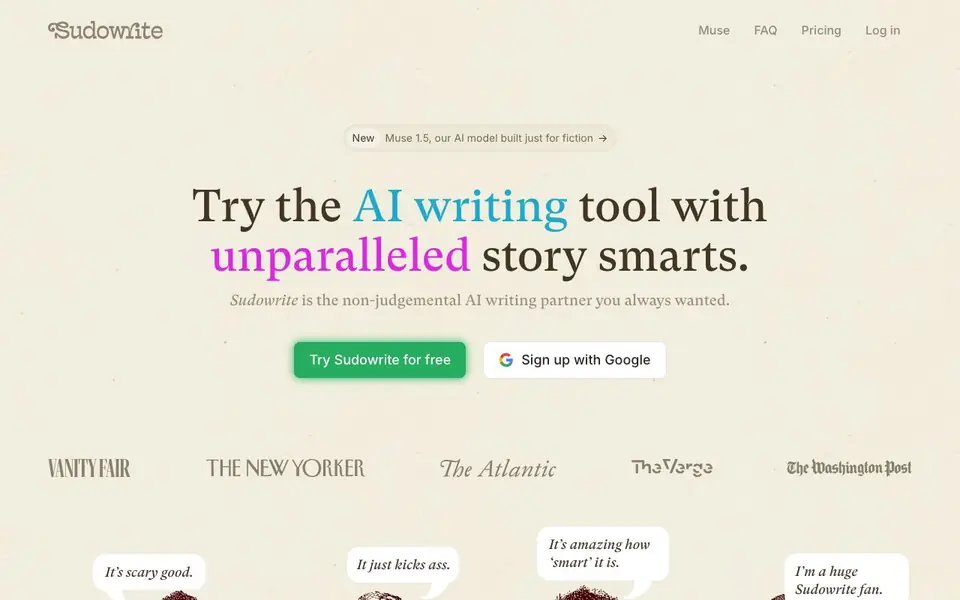Sudowrite homepage screenshot
