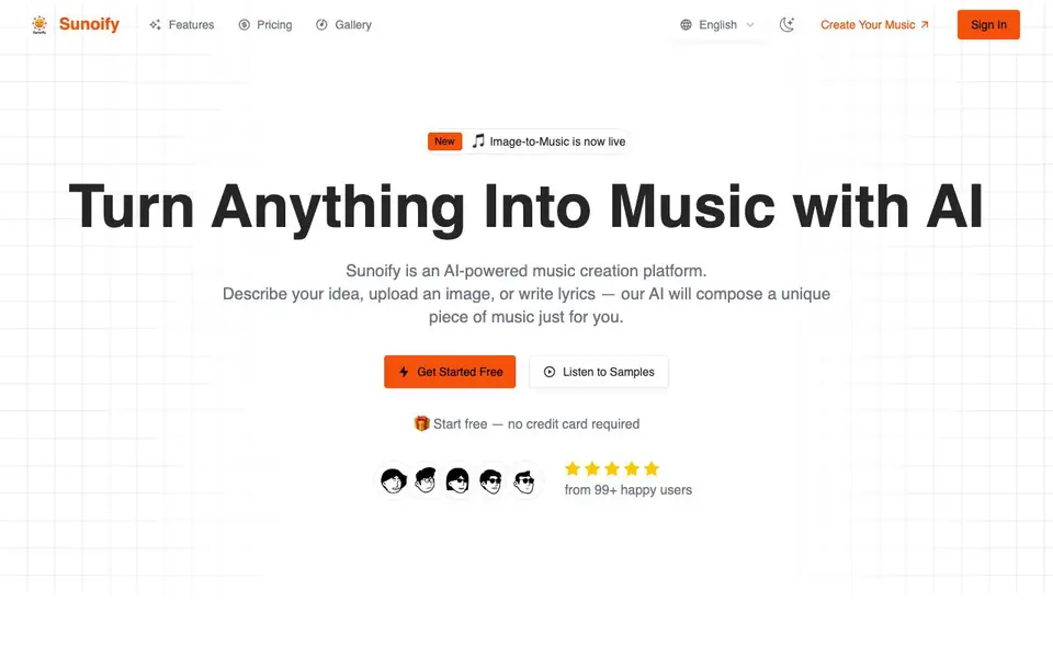 Sunoify homepage screenshot