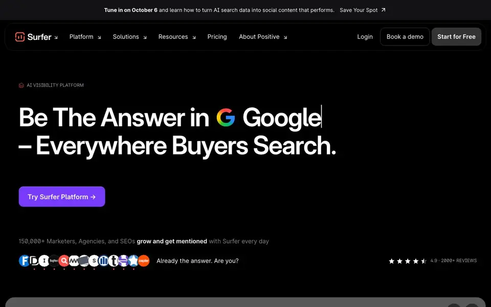 Surfer homepage screenshot