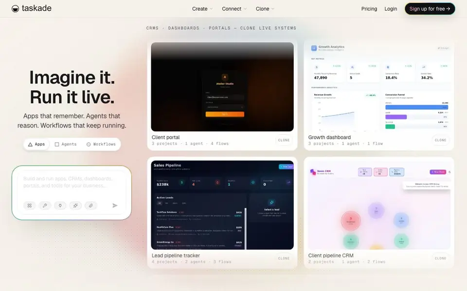 Taskade homepage screenshot