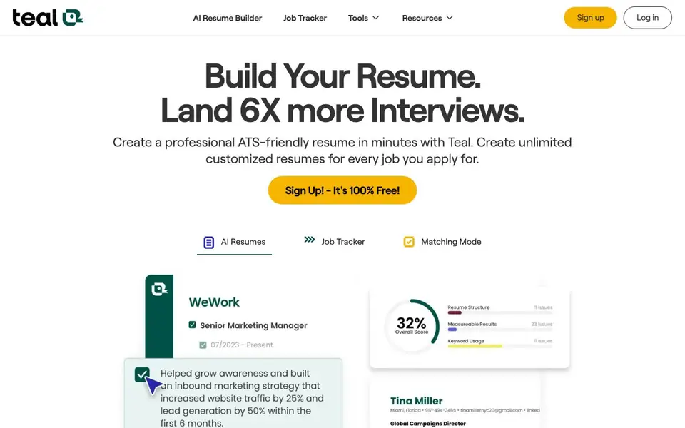 Teal homepage screenshot