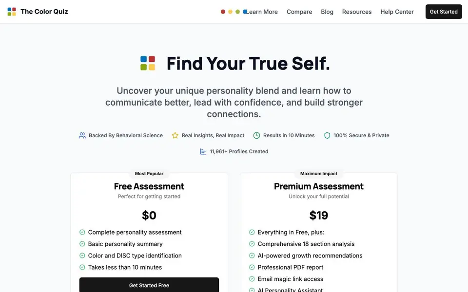 The Color Quiz homepage screenshot