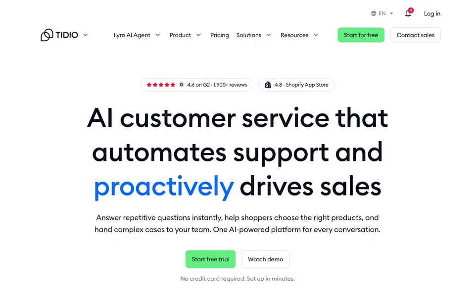 Tidio homepage screenshot