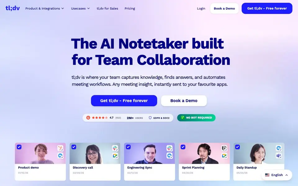 tl;dv homepage screenshot