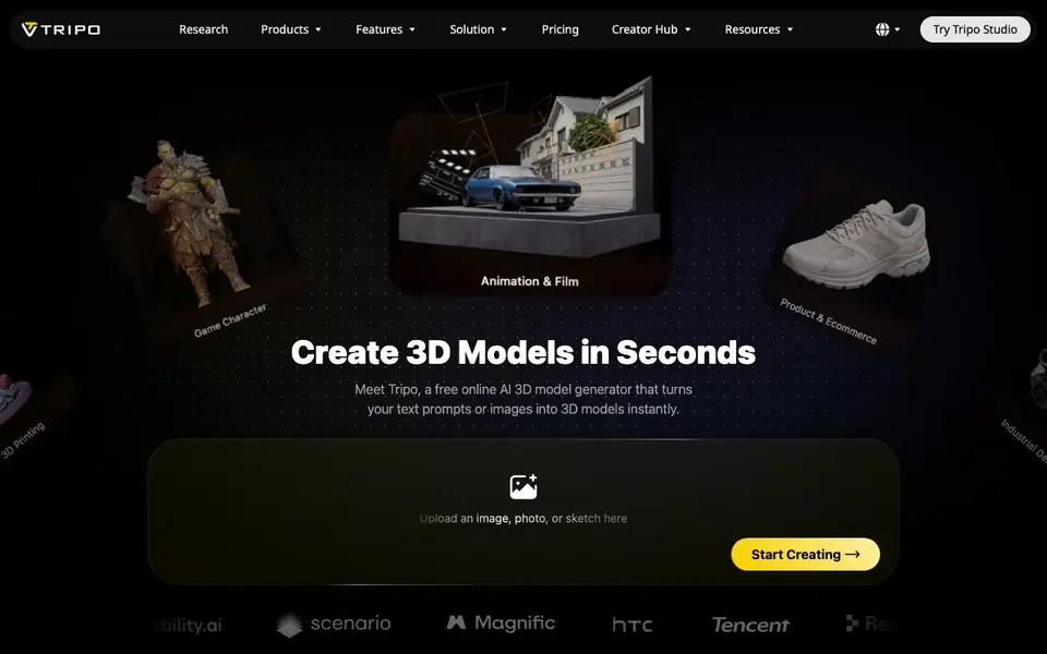 Tripo homepage screenshot