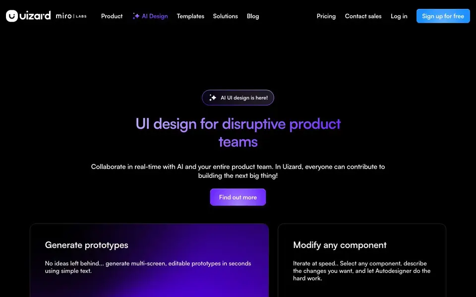 Uizard homepage screenshot