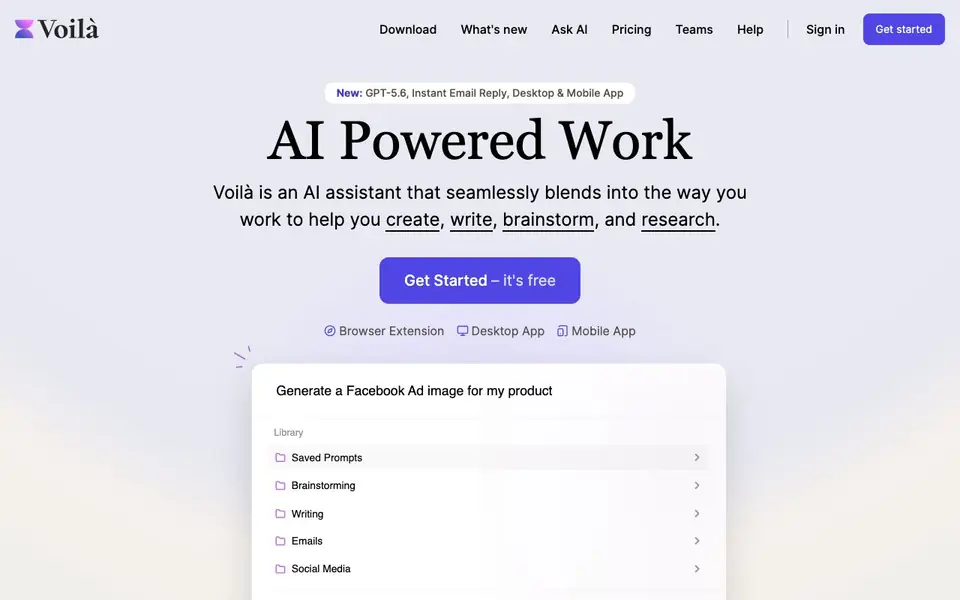 Voilà AI Assistant homepage screenshot