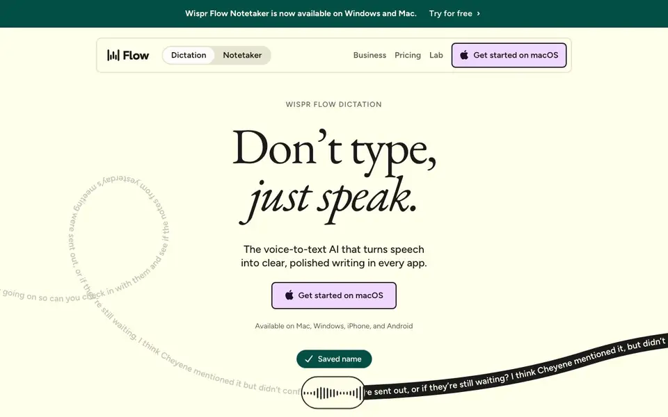Wispr Flow homepage screenshot