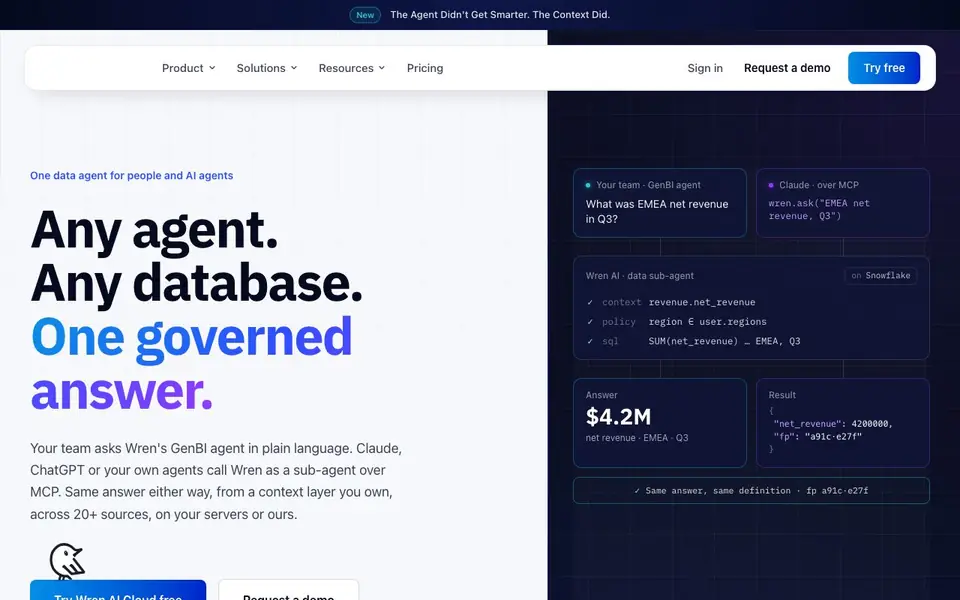 Wren AI Cloud homepage screenshot
